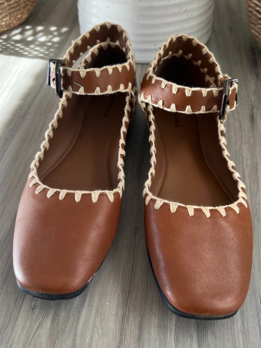 Free People Mystic Mary soft leather Jane Flats size 7 tobacco brown color